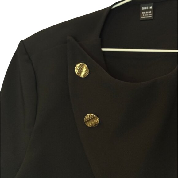Shein gold button cropped blazer black women's size L - Picture 7 of 10